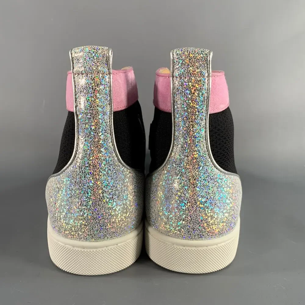 CHRISTIAN LOUBOUTIN Size 9.5 Black Pink Mixed Materials Leather Sneakers